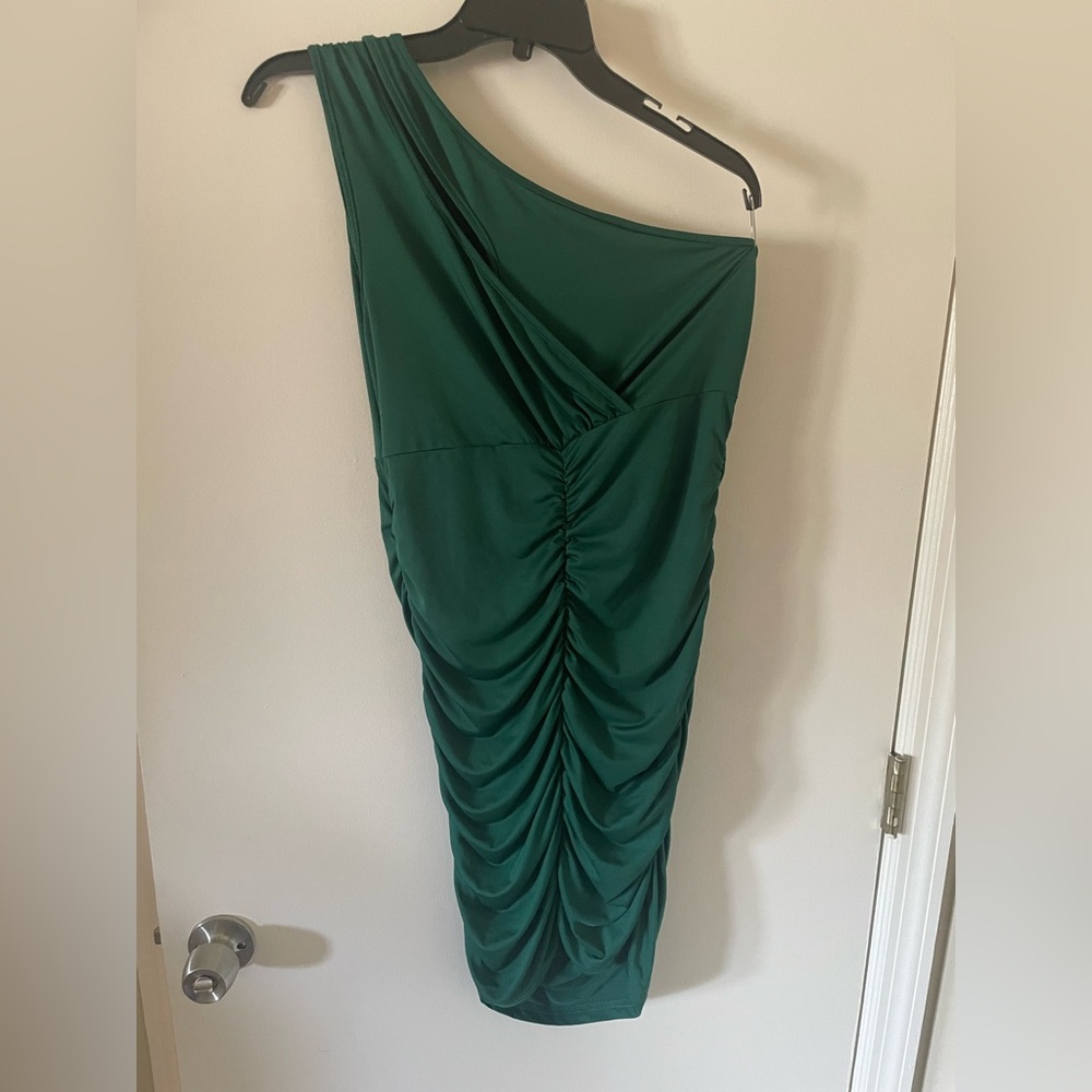 Shein one shoulder green formal cocktail mini dress